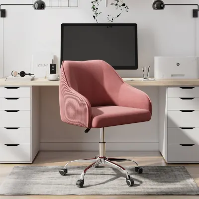 Pink Velvet Ergonomic Swivel Chair