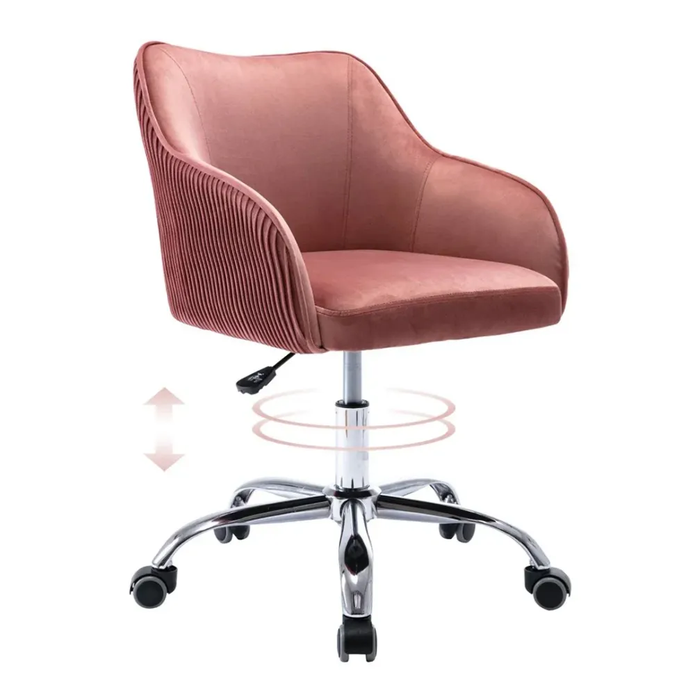 Pink Velvet Ergonomic Swivel Chair Single