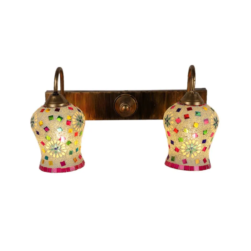 Pink & White Mosaic Glass Long Fixture Dual Wall Light