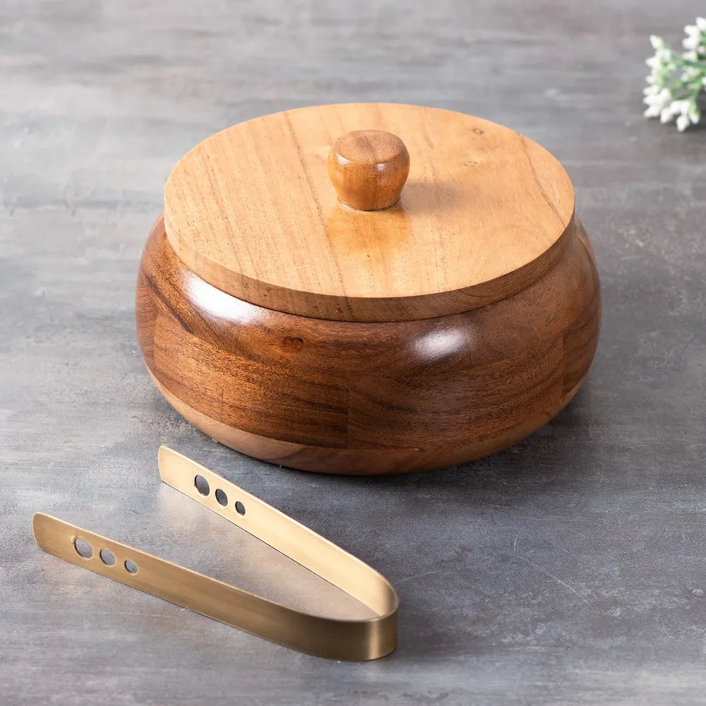 Pink Wood With Enamel Casserole/Chapatti Box With Tong