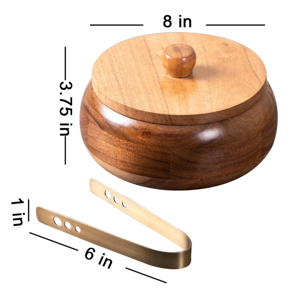 Pink Wood With Enamel Casserole/Chapatti Box With Tong