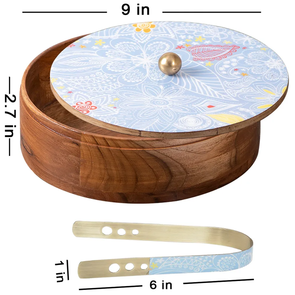 Pink Wooden With Enamel Casserole/Chapatti Box With Tong