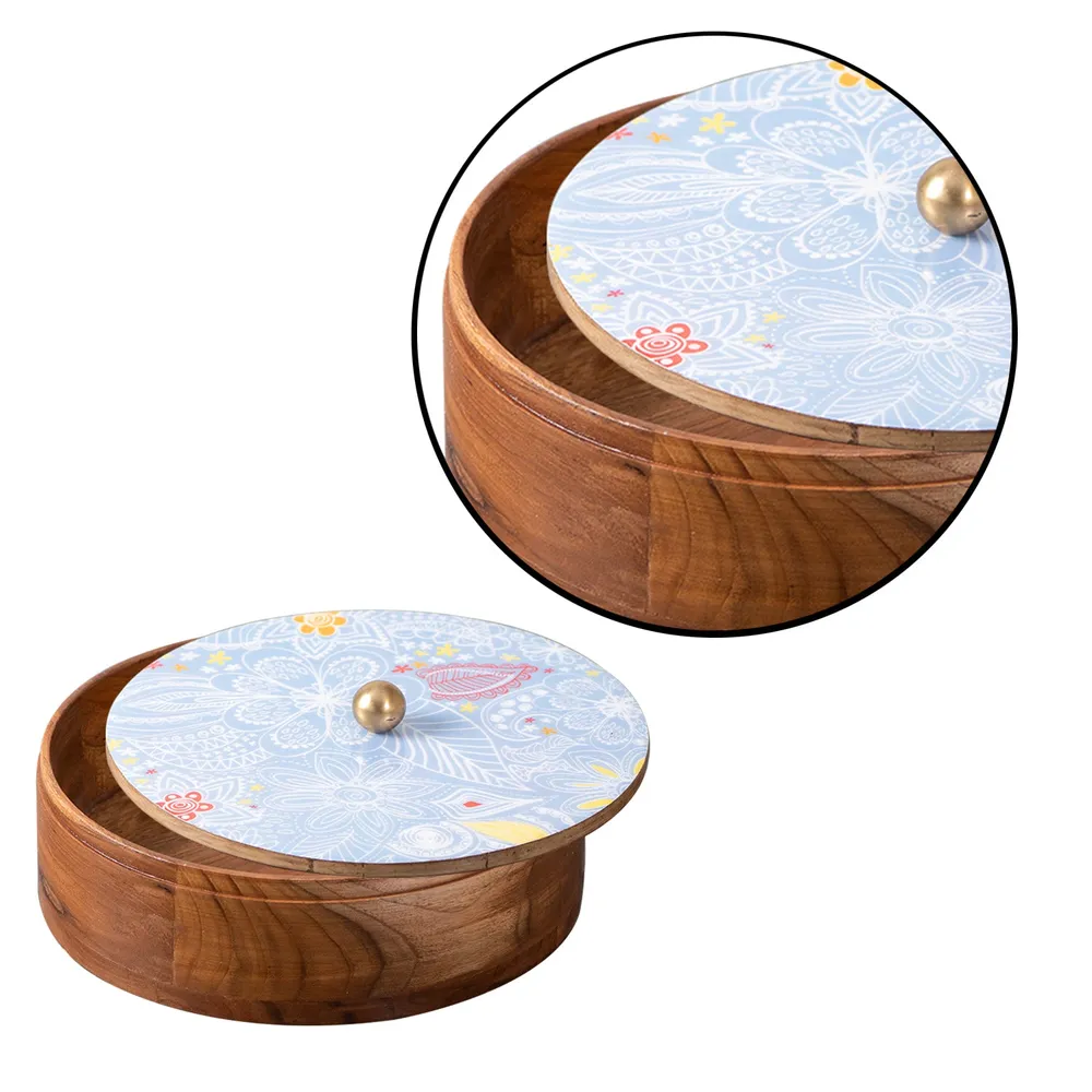 Pink Wooden With Enamel Casserole/Chapatti Box With Tong