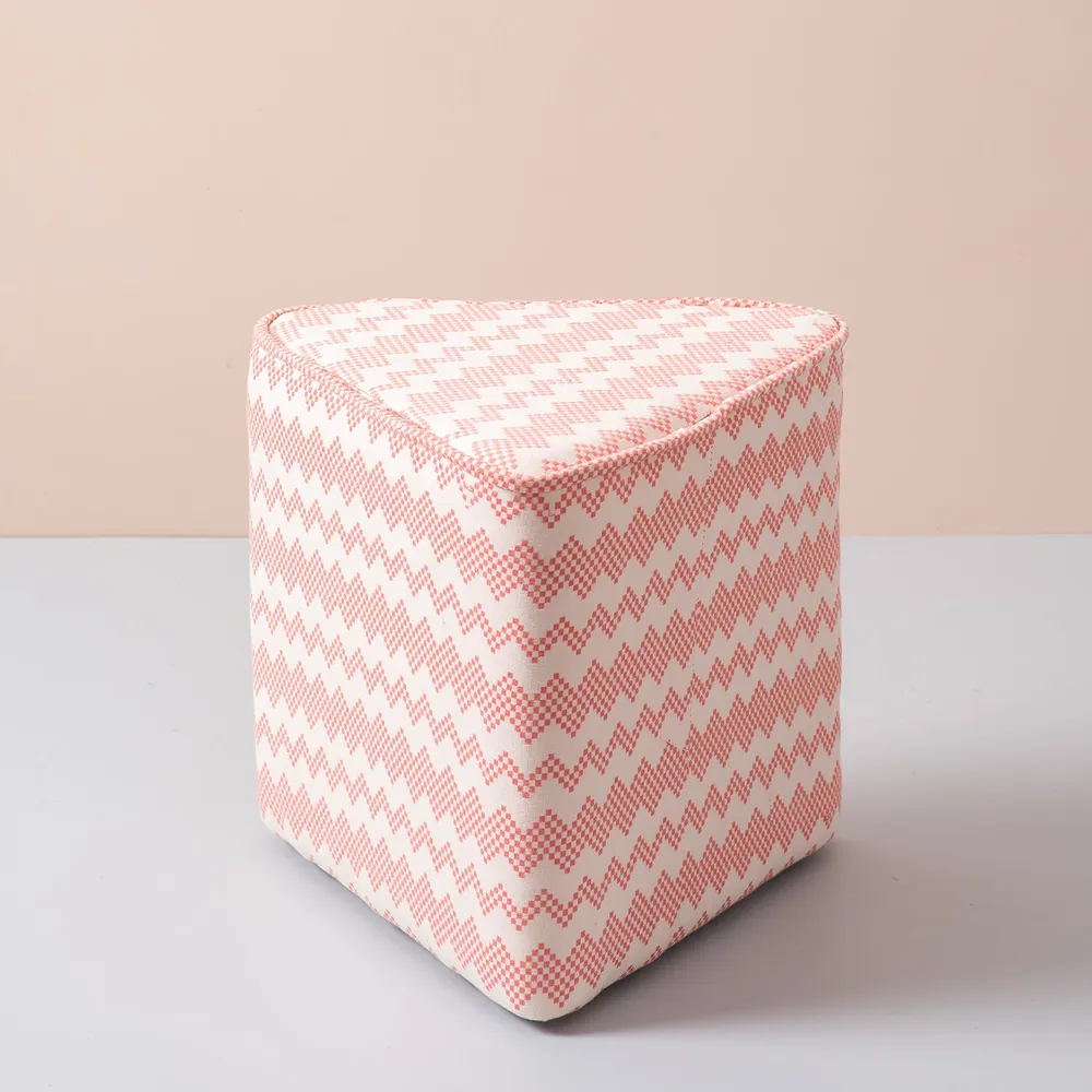 Pink Zig-Zag Pattrened  Triangular  Cotton Pouffe Stool
