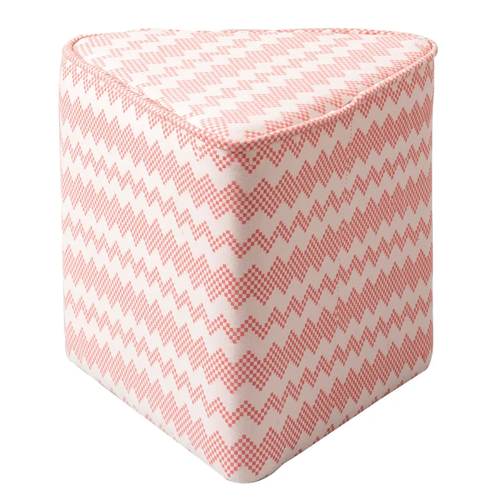Pink Zig-Zag Pattrened  Triangular  Cotton Pouffe Stool