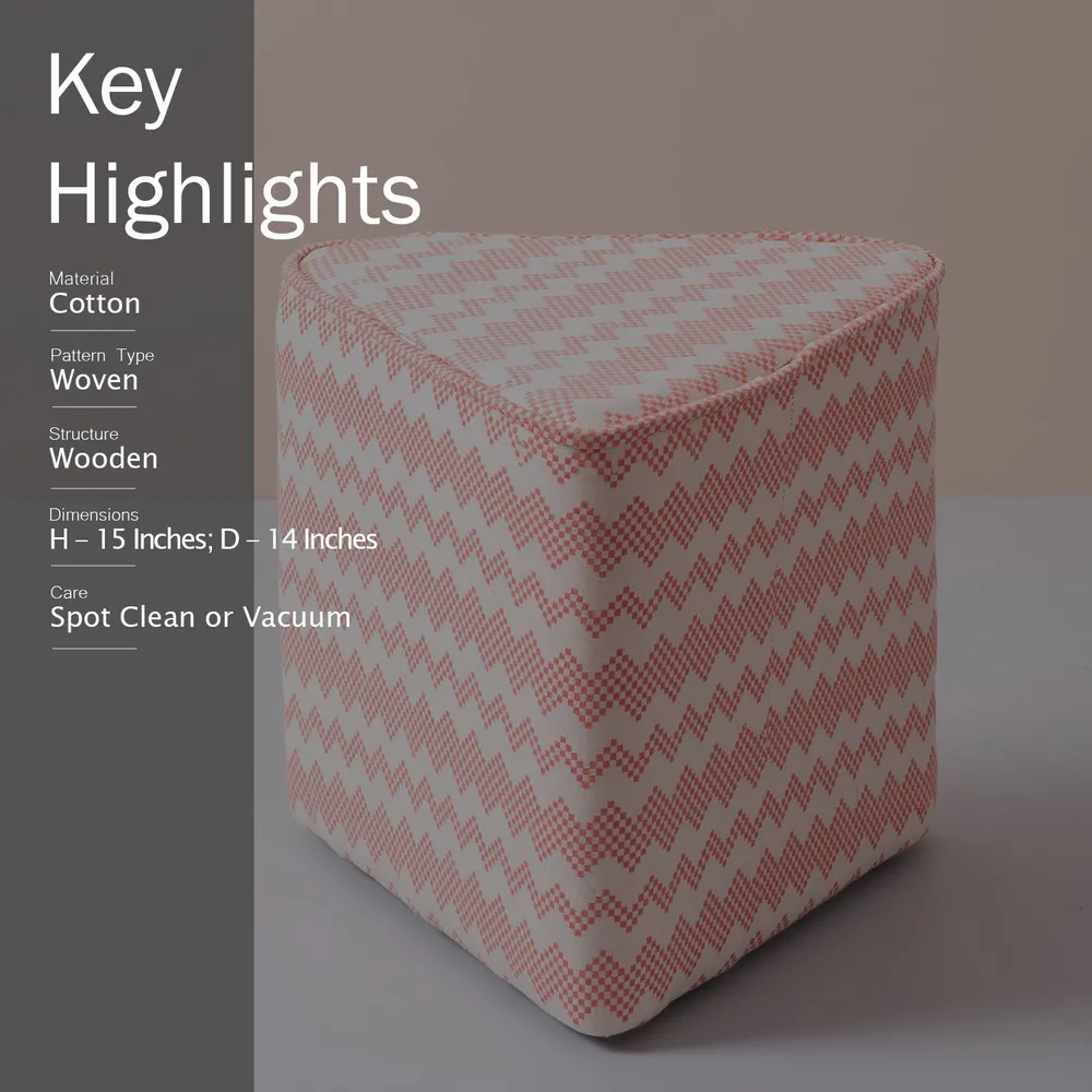 Pink Zig-Zag Pattrened  Triangular  Cotton Pouffe Stool