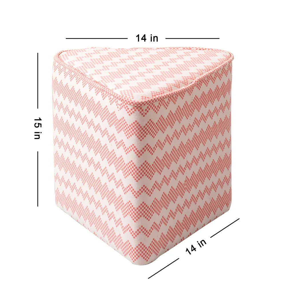 Pink Zig-Zag Pattrened  Triangular  Cotton Pouffe Stool
