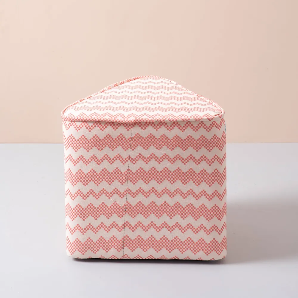 Pink Zig-Zag Pattrened  Triangular  Cotton Pouffe Stool