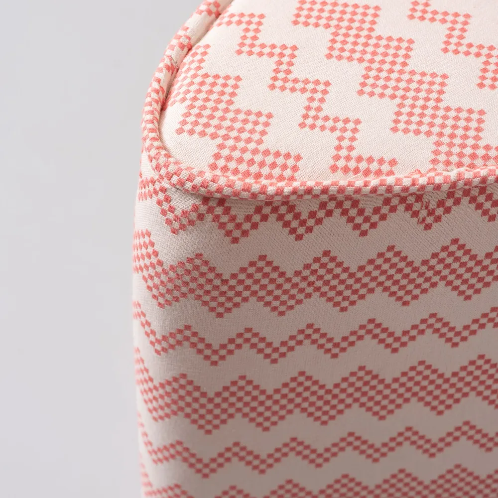 Pink Zig-Zag Pattrened  Triangular  Cotton Pouffe Stool