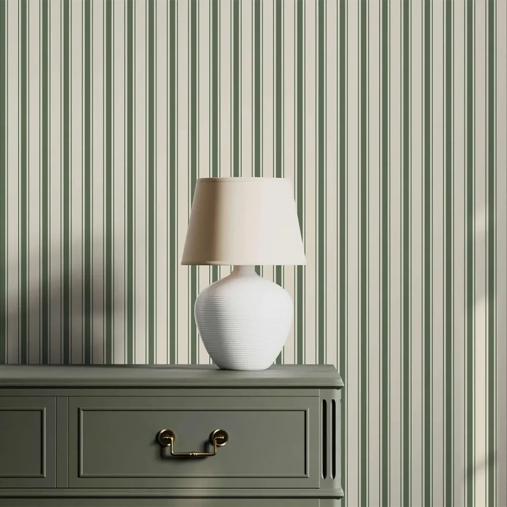 WallMantra Pinstripe Pattern Premium Quality Wallpaper Green