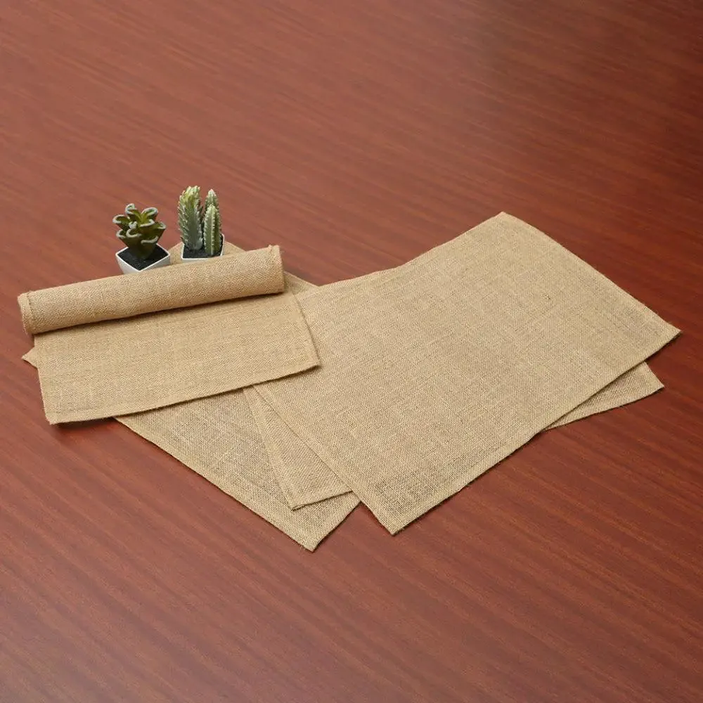 Plain Beige Rectangle Jute Placement Set Of 4