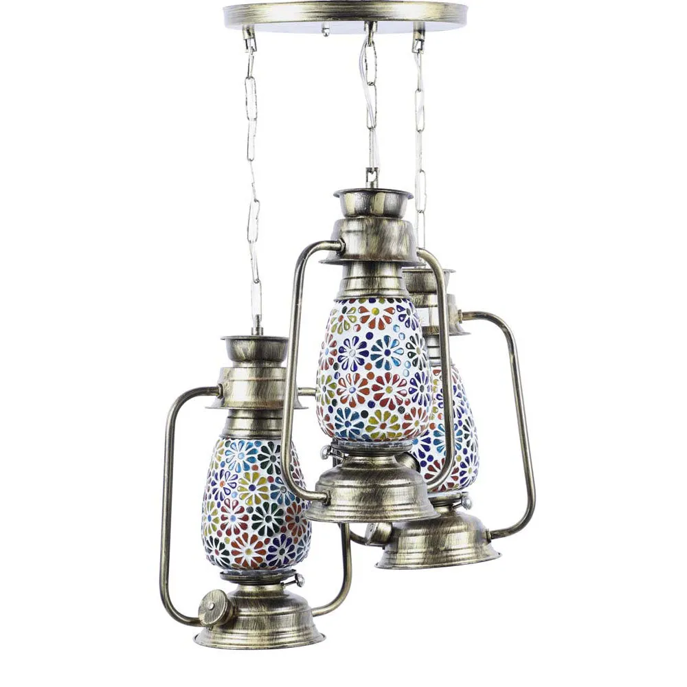 Plain Glass Real Hurricane Copper Finish Cluster Hanging Light