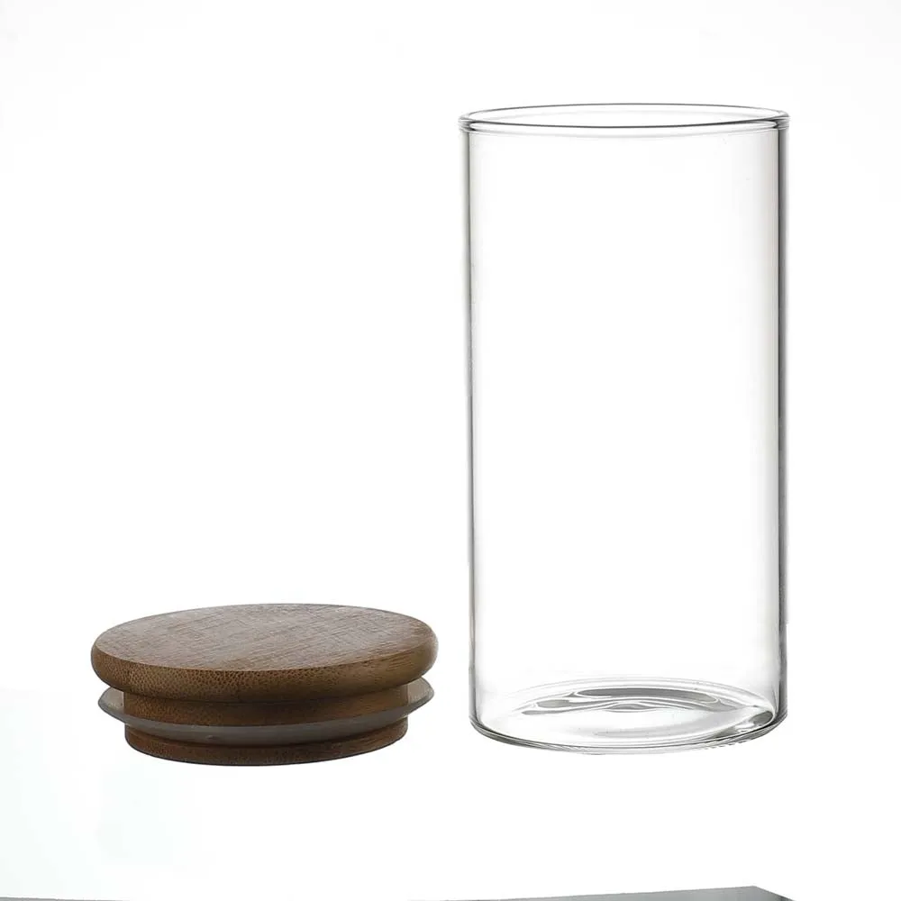 Plain Glass Slender Kitchen Storage Jars With Bamboo Lids Set Of 3