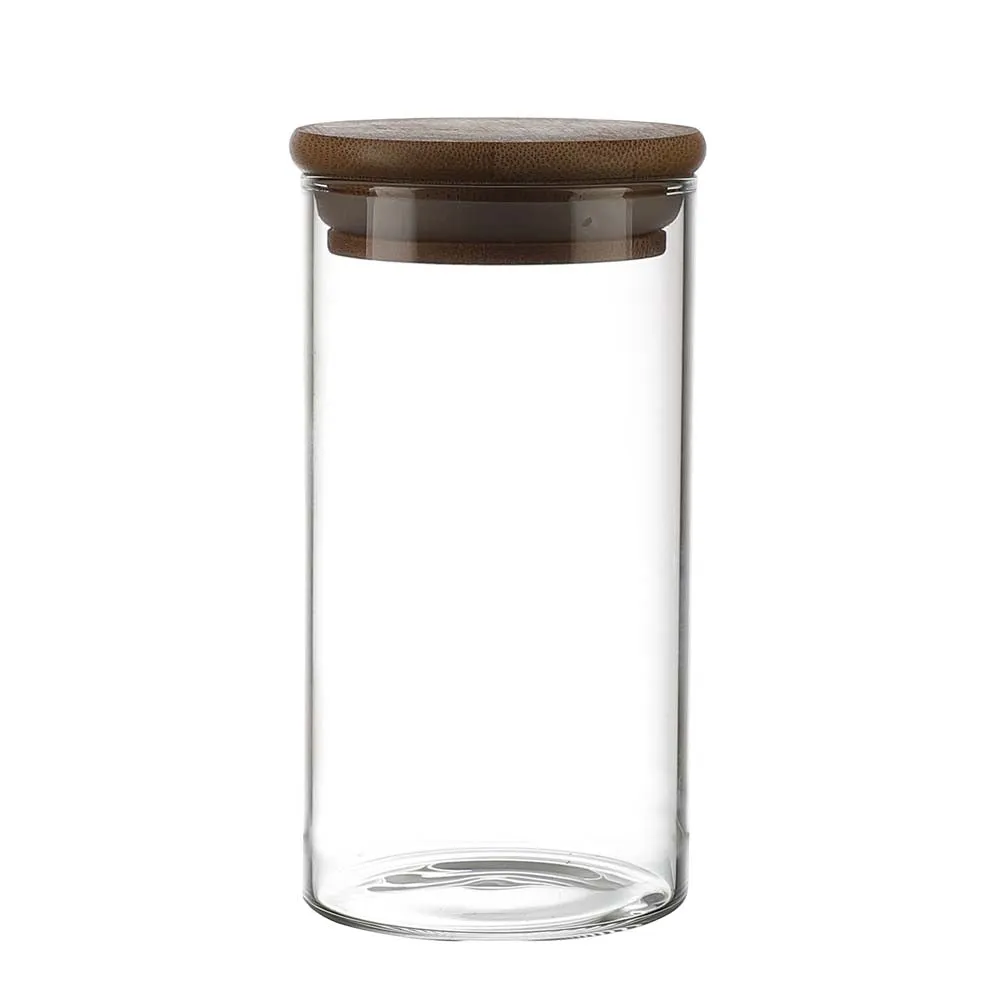 Plain Glass Slender Kitchen Storage Jars With Bamboo Lids Set Of 3