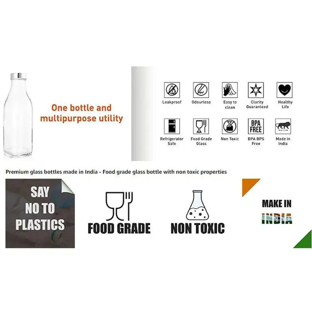 Plain Square Transparent Glass Water Bottles Set Of 3