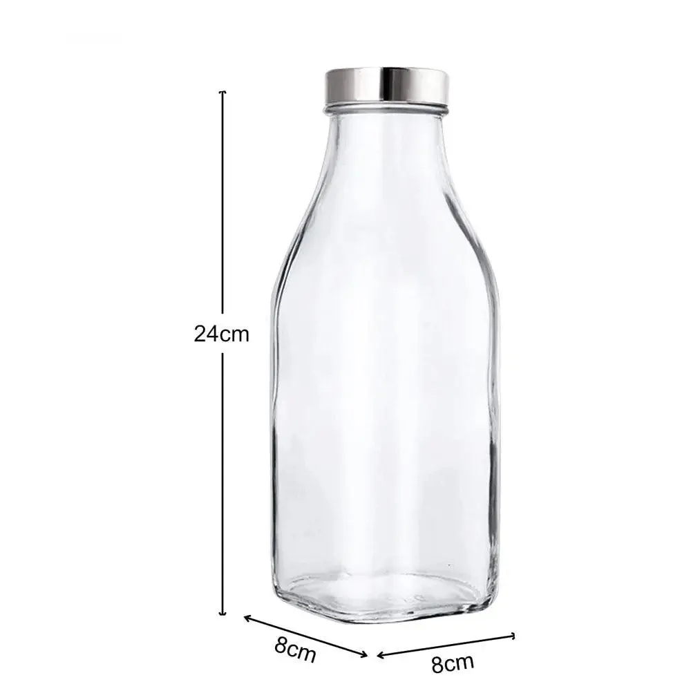 Plain Square Transparent Glass Water Bottles Set Of 3