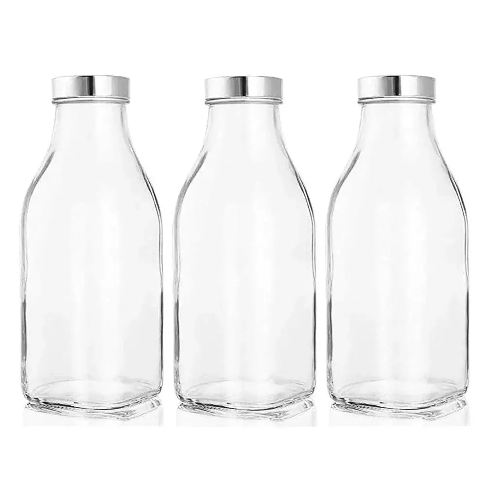 Plain Square Transparent Glass Water Bottles Set Of 3