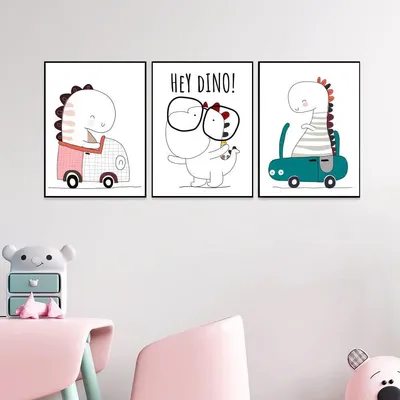 Playful Baby Dino Nursery Wall Art Set of 3