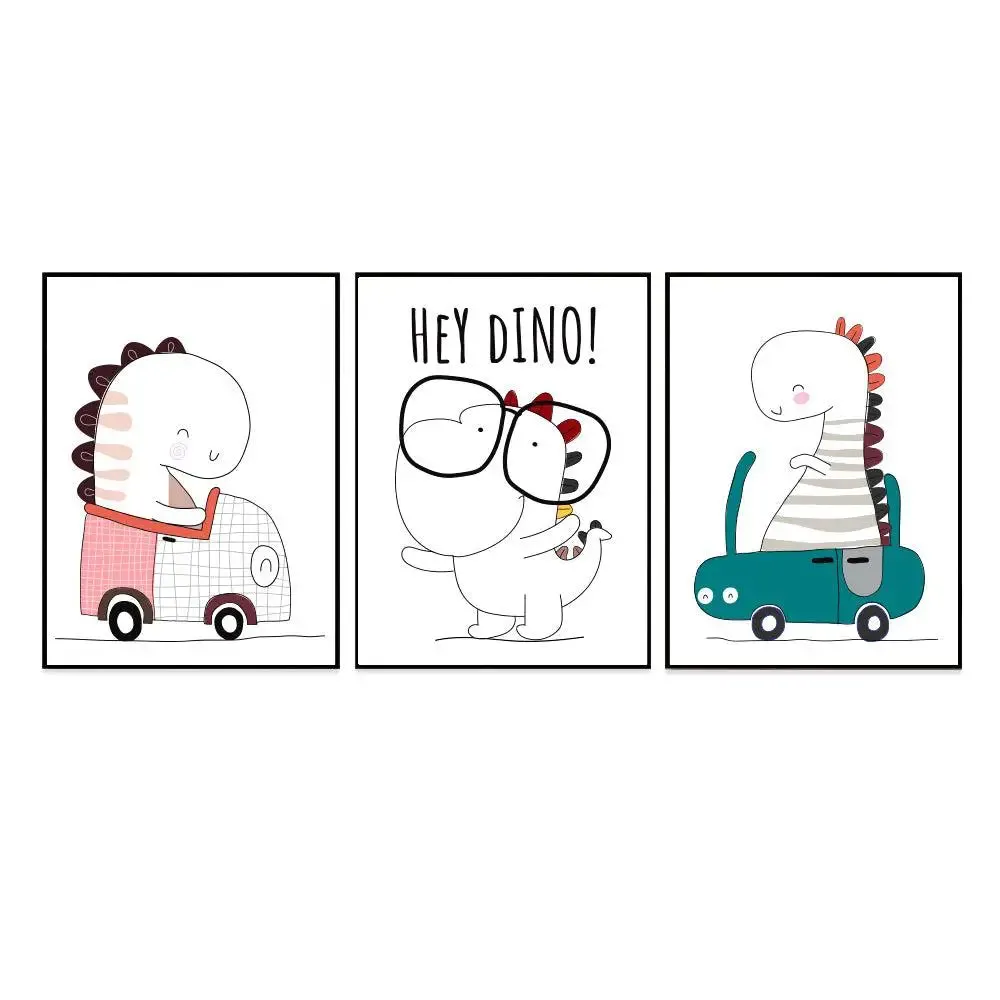 Playful Baby Dino Nursery Wall Art Set of 3