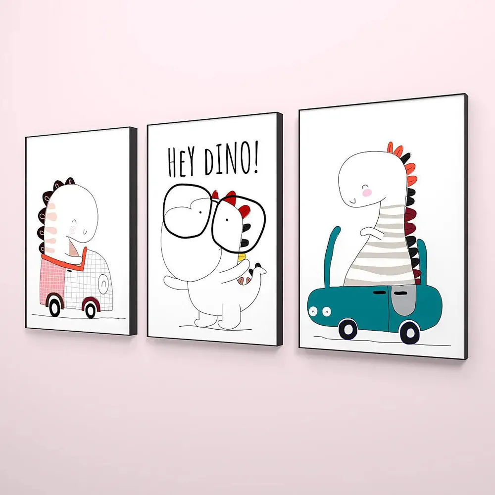 Playful Baby Dino Nursery Wall Art Set of 3