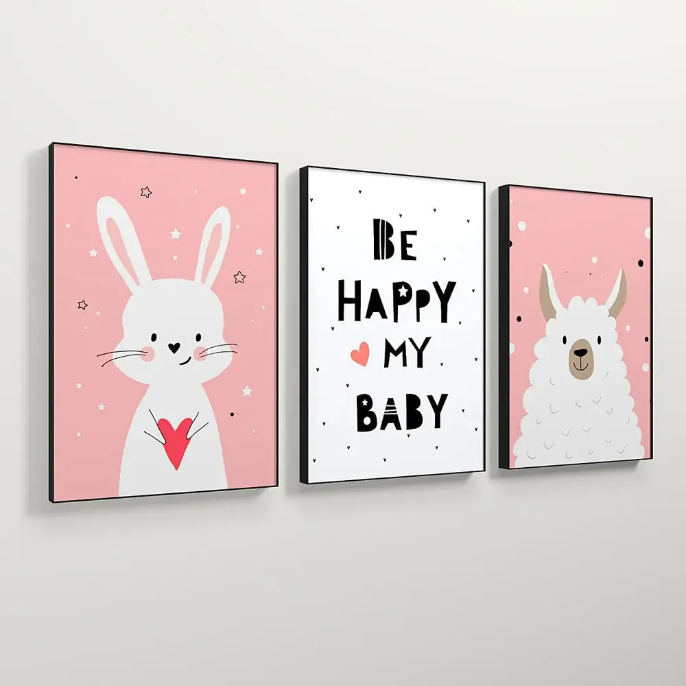 Playful Baby Sheep &amp; Rabbit Kids Room Wall Frame Set of 3