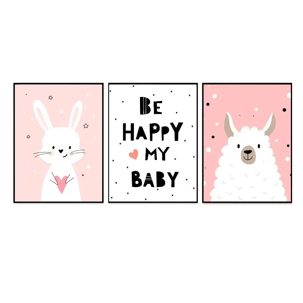 Playful Baby Sheep &amp; Rabbit Kids Room Wall Frame Set of 3
