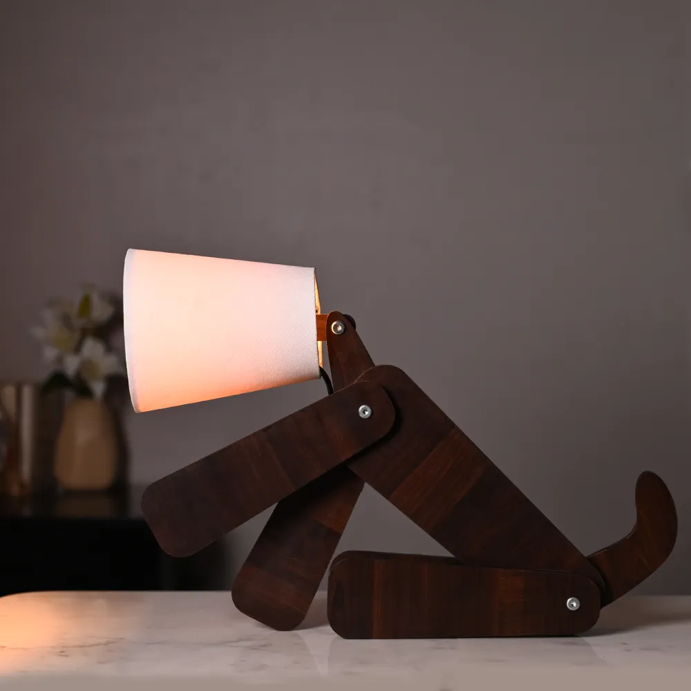Playful Dog Wooden Table Lamp Single Piece