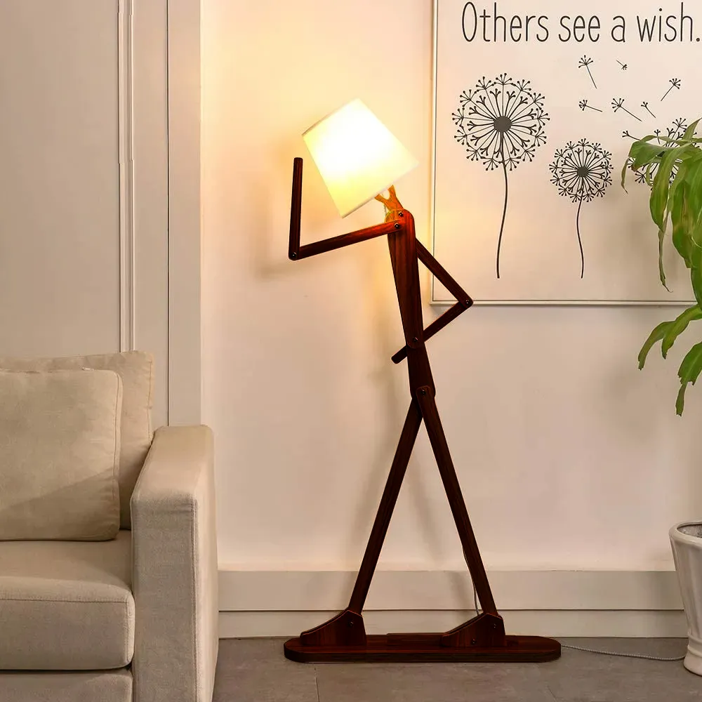 Playful Figurine Wooden Floor Lamp