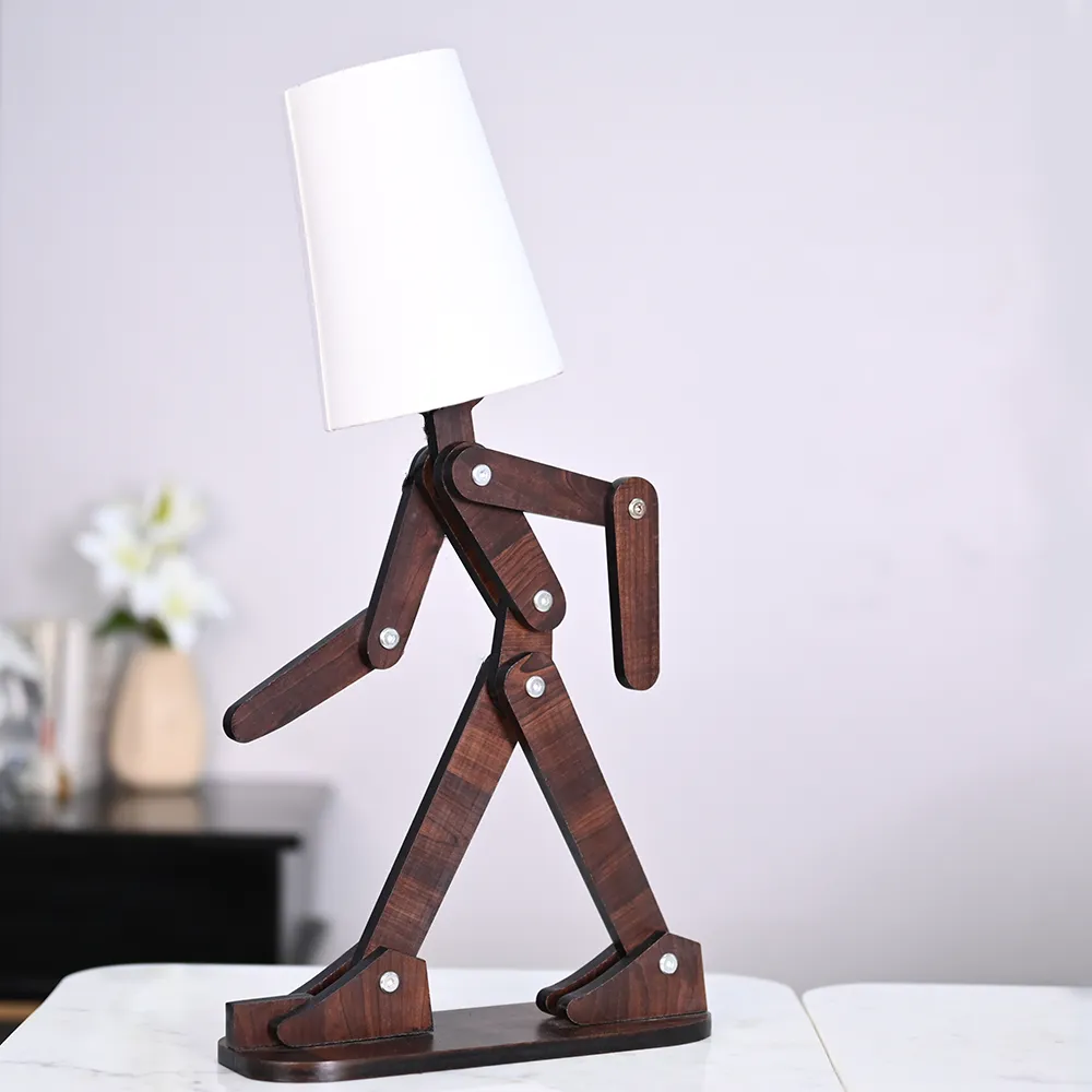 Playful Figurine Wooden Table Lamp Single Piece