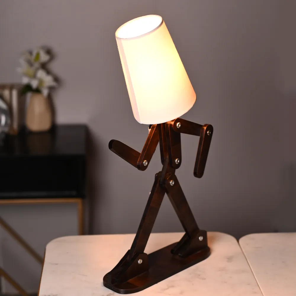 Playful Figurine Wooden Table Lamp Single Piece