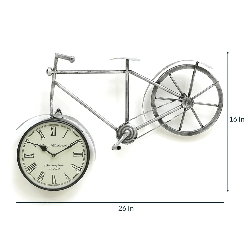 Playful Silver Bicycle Watch Metal Wall Art
