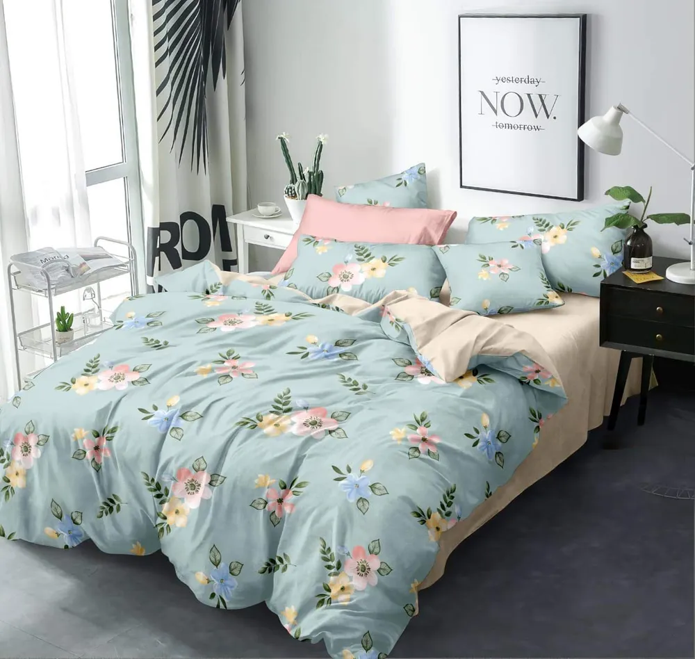 Pleasing Pink Lily Print Bed-in-a-Bag (Sky Blue)