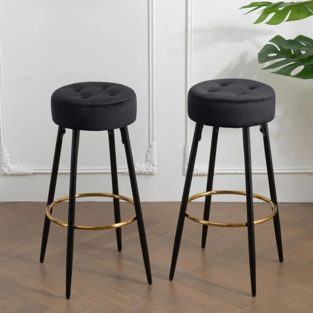 Plush Comfy Velvet Black Bar Stool / High Stool Single Stool