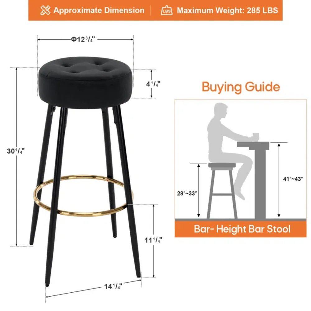 Plush Comfy Velvet Black Bar Stool / High Stool Single Stool