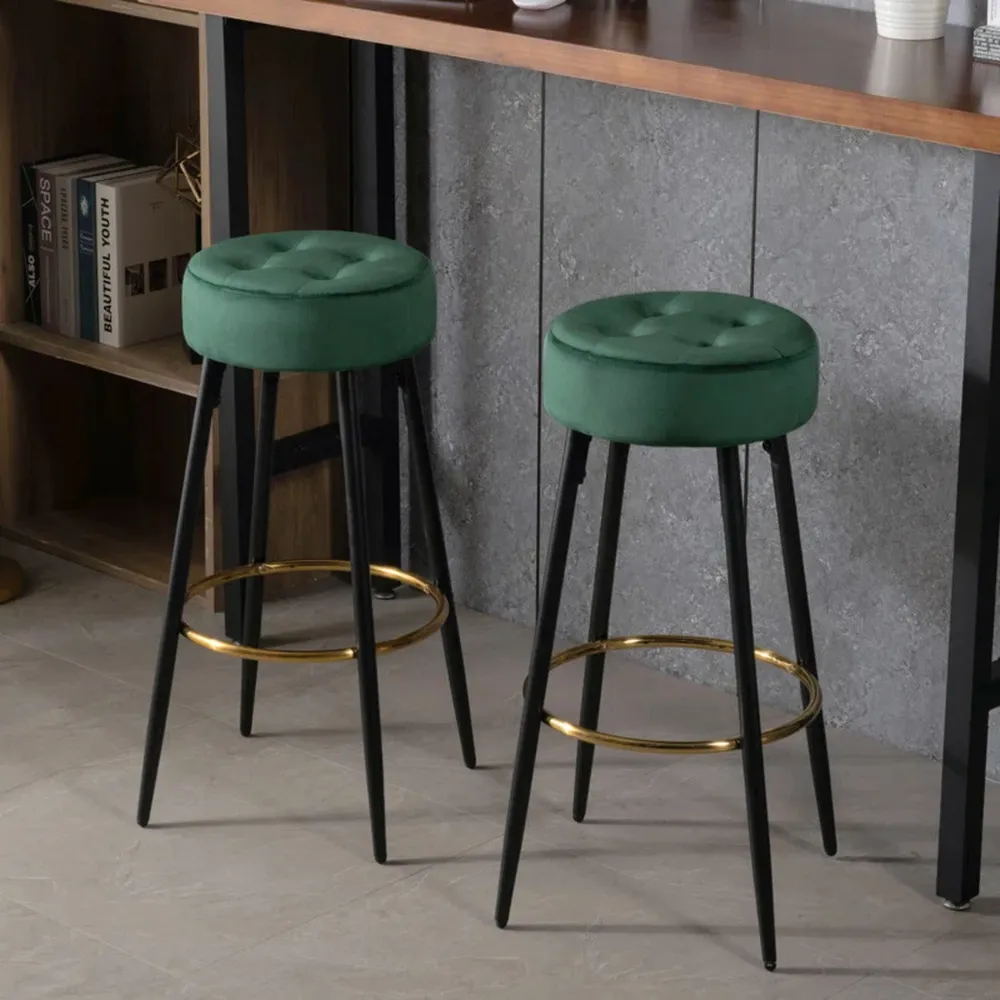 Plush Comfy Velvet Green Bar Stool / High Stool Single Stool
