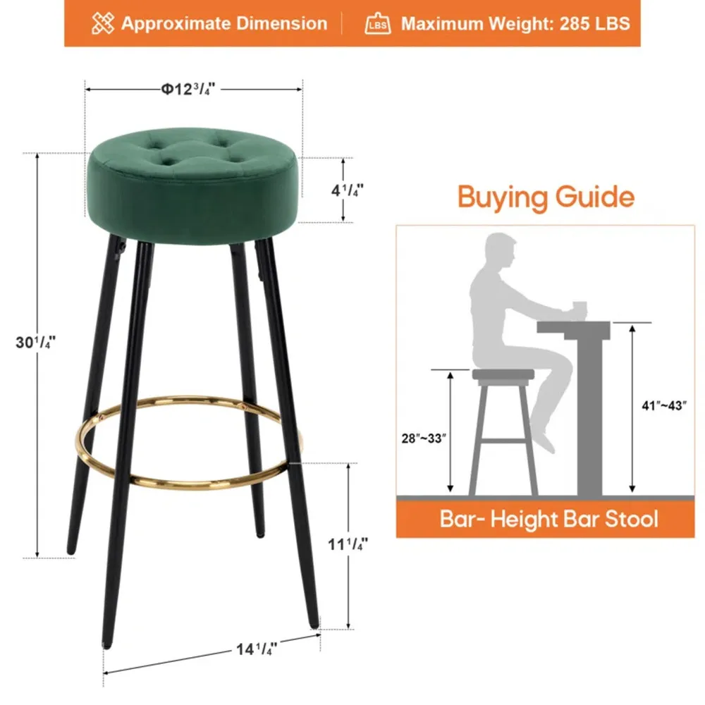 Plush Comfy Velvet Green Bar Stool / High Stool Single Stool
