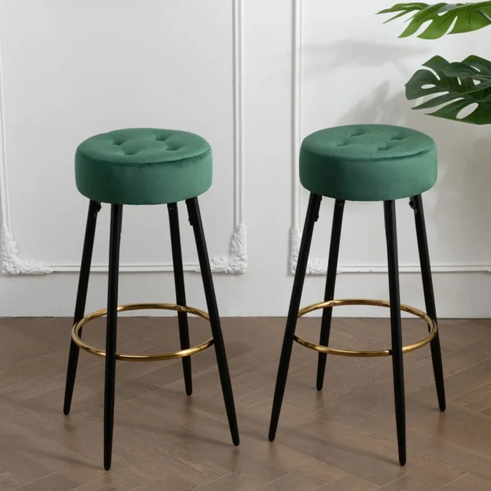 Plush Comfy Velvet Green Bar Stool / High Stool Single Stool