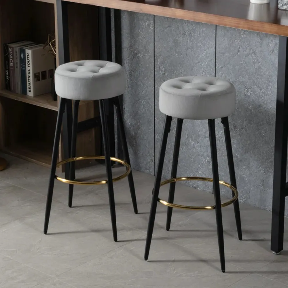 Plush Comfy Velvet Grey Bar Stool / High Stool Single Stool