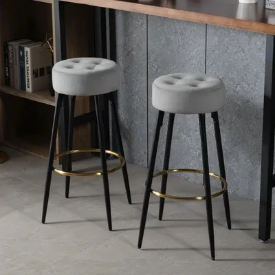 Plush Comfy Velvet Grey Bar Stool / High Stool