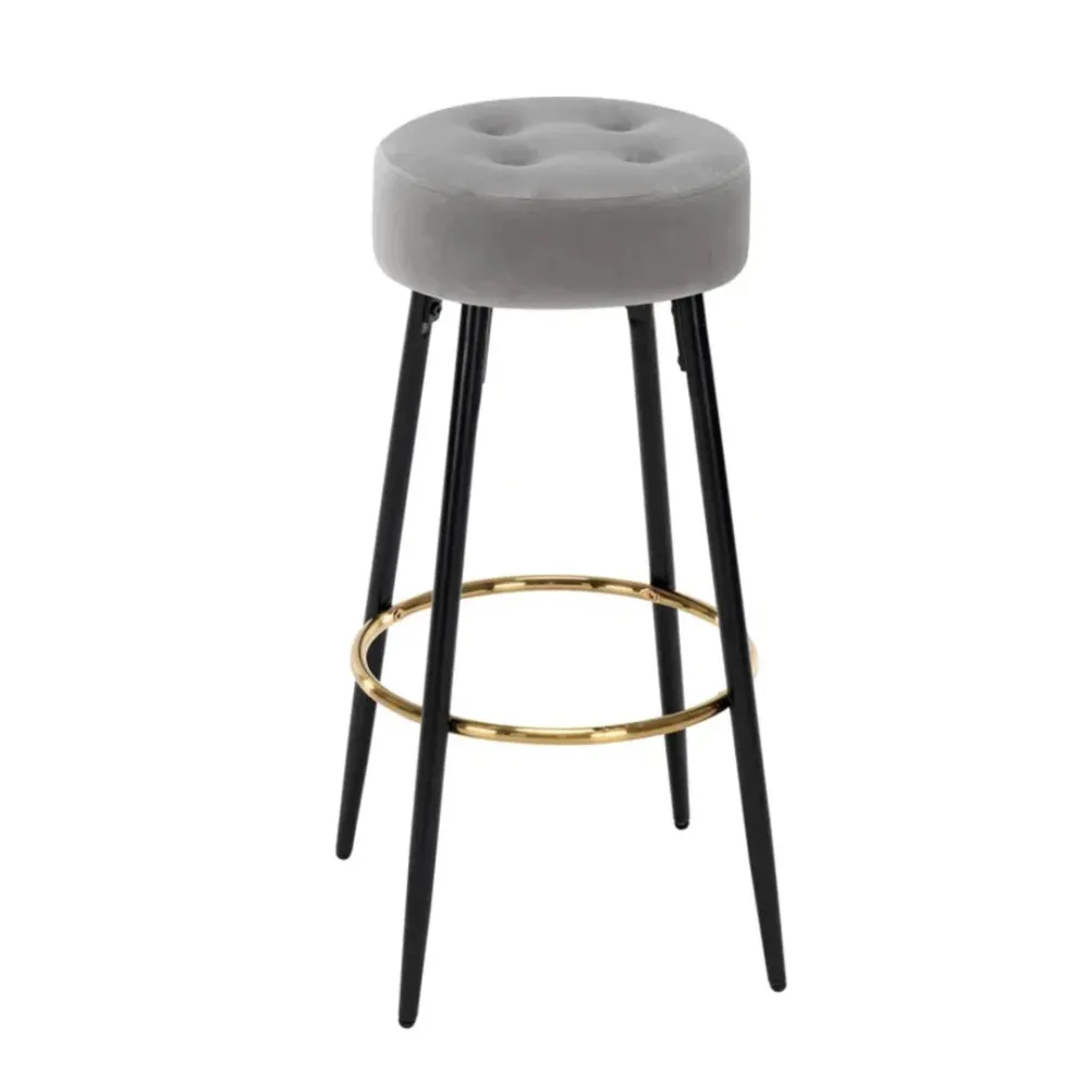 Plush Comfy Velvet Grey Bar Stool / High Stool Single Stool
