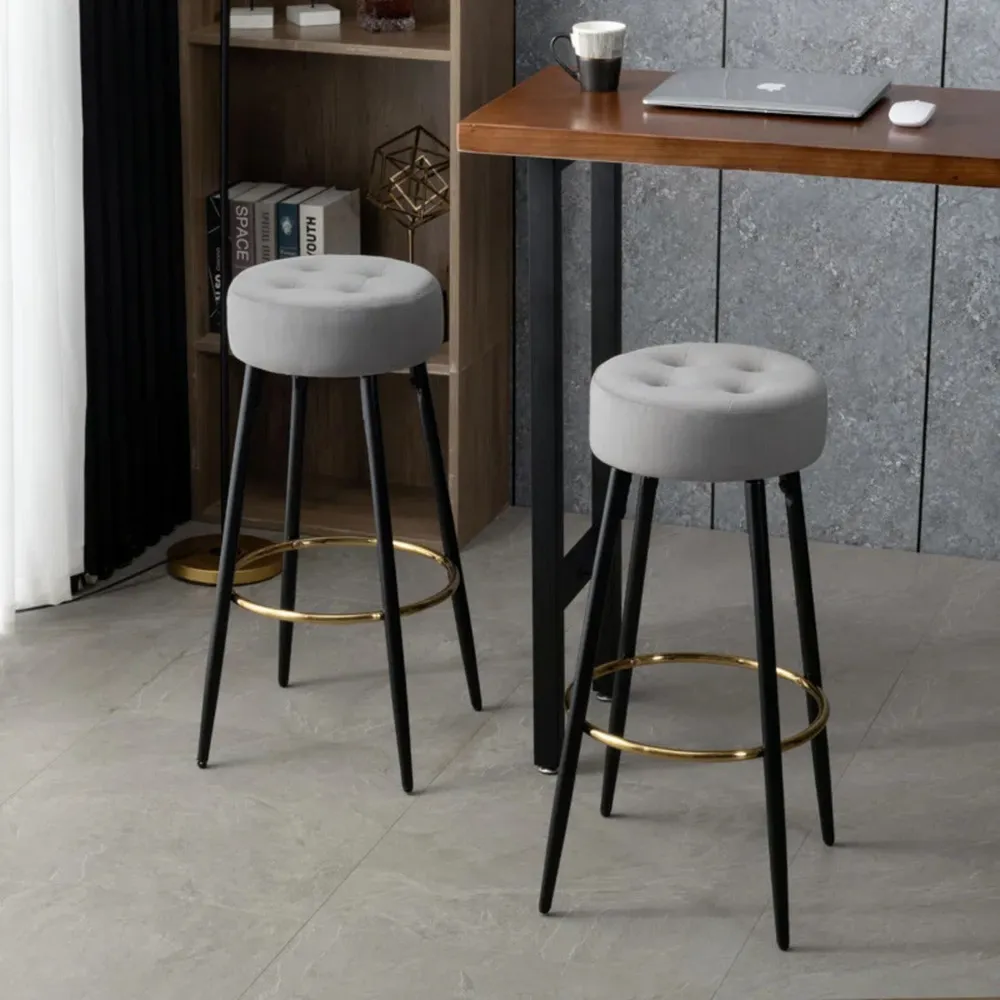 Plush Comfy Velvet Grey Bar Stool / High Stool Single Stool