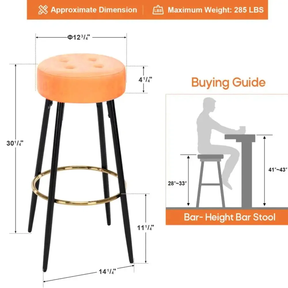 Plush Comfy Velvet Orange Bar Stool / High Stool Single Stool