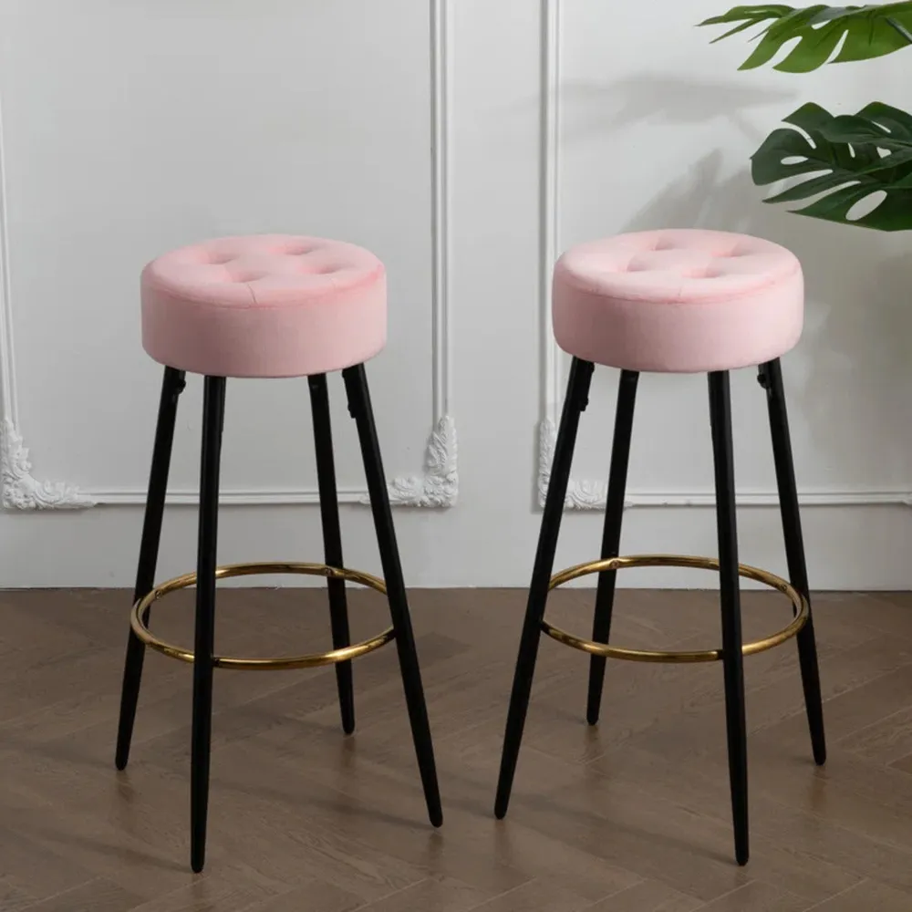 Plush Comfy Velvet Pink Bar Stool / High Stool Single Stool