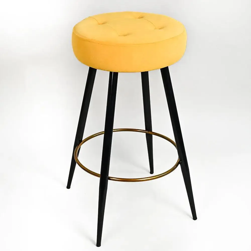 Plush Comfy Velvet Yellow Bar Stool / High Stool Single Stool