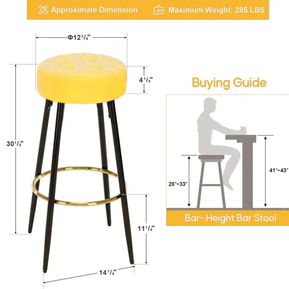 Plush Comfy Velvet Yellow Bar Stool / High Stool Single Stool