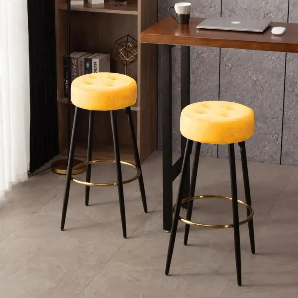 Plush Comfy Velvet Yellow Bar Stool / High Stool Single Stool