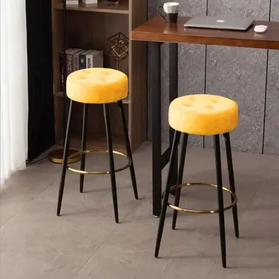 Plush Comfy Velvet Yellow Bar Stool / High Stool