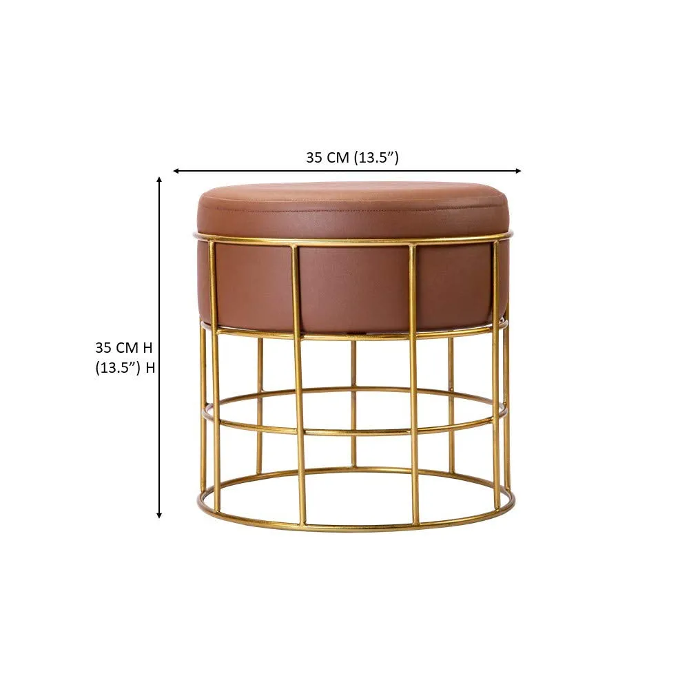 Plush Pink Golden Pouffe Stool