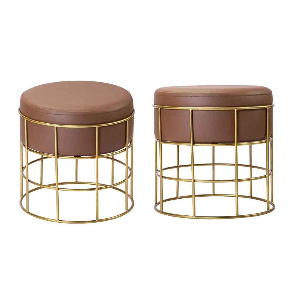 Plush Pink Golden Pouffe Stool