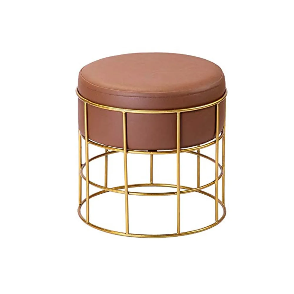 Plush Pink Golden Pouffe Stool